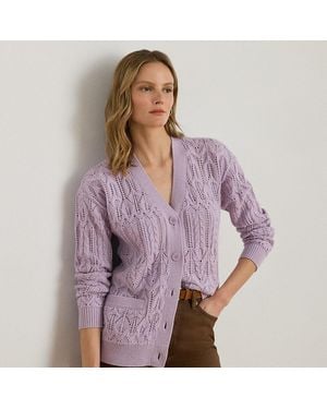 Ralph Lauren Cardigan Col V Laine Mélangée Pointelle - Violet