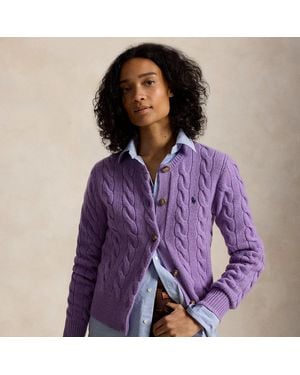 Polo Ralph Lauren Cable-Knit Wool-Cashmere Cardigan - Purple