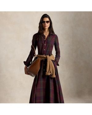Polo Ralph Lauren Plaid Cotton-Blend Paneled Shirt Dress - Brown
