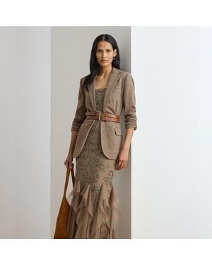Ralph Lauren Ralph Lauren Ruffle-Trim Paisley-Beaded Tulle Gown - Brown
