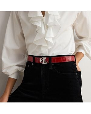 Ralph Lauren Logo Reversible Croc-Embossed Belt - Red