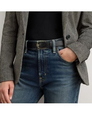 Ralph Lauren Rounded-Buckle Leather Skinny Belt - Black