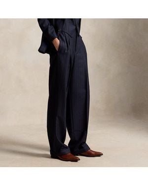 Ralph Lauren Bacall Pinstripe Wool Pant - Blue