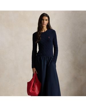 Polo Ralph Lauren Cable-Knit Bodice Cotton Dress - Blue