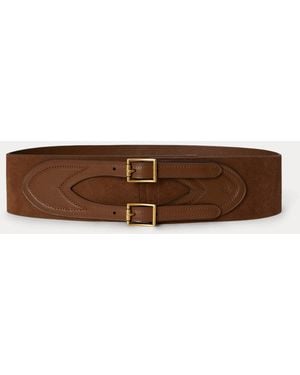 Ralph Lauren Suede & Leather Double-Buckle Wide Belt - Brown