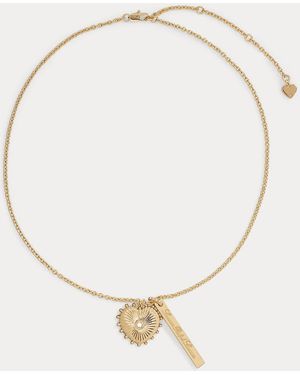 Ralph Lauren Plated Heart & Logo Charm Necklace - Metallic
