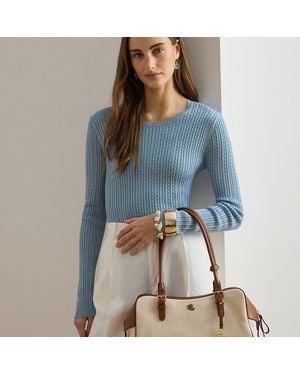 Ralph Lauren Canvas & Leather Large Marcy Zip Satchel - Blue