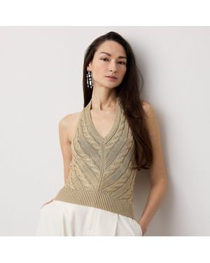 Ralph Lauren Cable-Knit Silk Halter Jumper - Brown