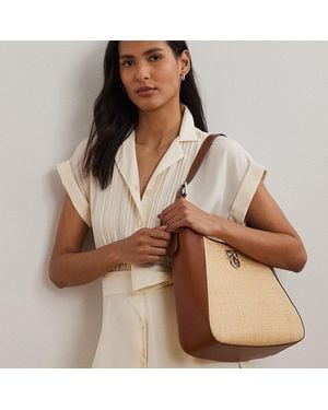 Ralph Lauren Tanner Grote Raffia Schoudertas - Bruin