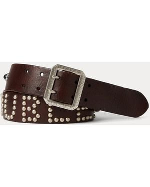 RRL Studded-Logo Leather Belt - Brown