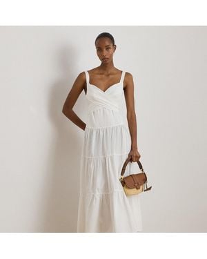 Ralph Lauren Cotton Broadcloth Tiered Dress - White