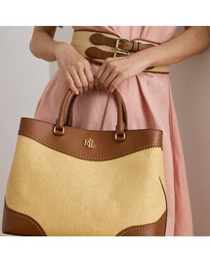 Ralph Lauren Straw & Leather Large Marcy Satchel - Natural