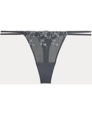 Ralph Lauren Floral-Embroidered Mesh & Satin Thong - Grey