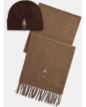 Ralph Lauren Polo Bear Wool Beanie & Scarf Gift Set - Brown