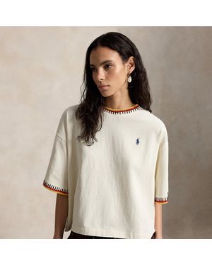 Polo Ralph Lauren Crochet-Trim Cotton Jersey Tee - Metallic
