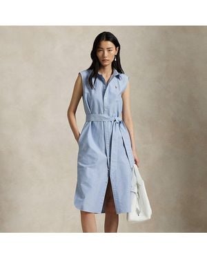 Polo Ralph Lauren Belted Oxford Sleeveless Shirtdress - Blue