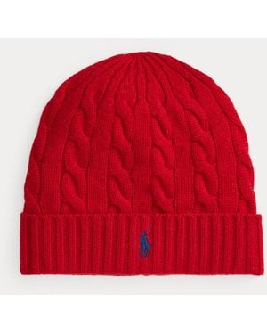 Ralph Lauren Cable-Knit Wool-Cashmere Beanie - Red