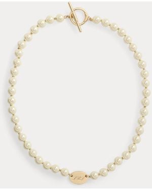 Ralph Lauren Plated Logo & Faux-Pearl Necklace - Metallic