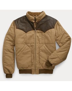 RRL Leather-yoke Quilted Oilcloth Jacket - Brown