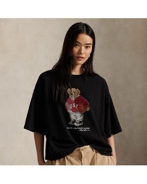 Polo Ralph Lauren Rhinestone Polo Bear Cotton Jersey Tee - Black