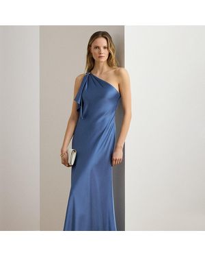 Ralph Lauren Satin Charmeuse One-Shoulder Gown - Blue
