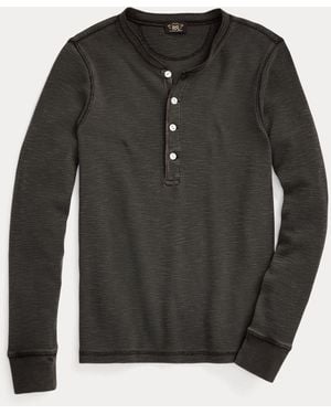 Ralph Lauren Garment-Dyed Waffle-Knit Henley Shirt - Gray