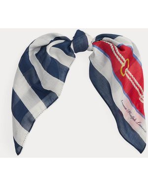 Ralph Lauren Rope-Print Striped Cotton-Silk Scarf - Blue