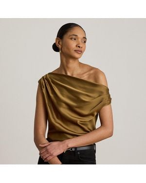 Ralph Lauren Satin Charmeuse Off-The-Shoulder Blouse - Green