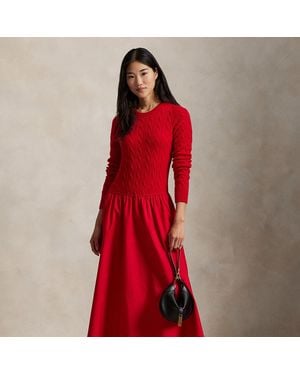 Polo Ralph Lauren Cable-Knit Bodice Dress - Red