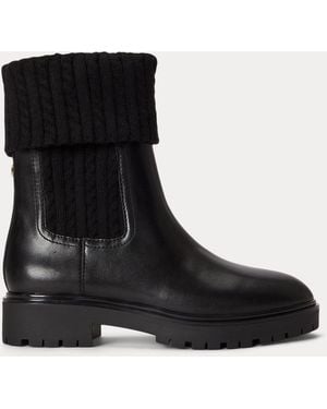 Ralph Lauren Allyson Cable-Knit & Calfskin Bootie - Black