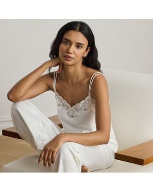 Ralph Lauren Satijnen Pyjamaset Met Cami En Kant - Bruin
