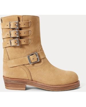 Ralph Lauren Suede Moto Boot - Natural