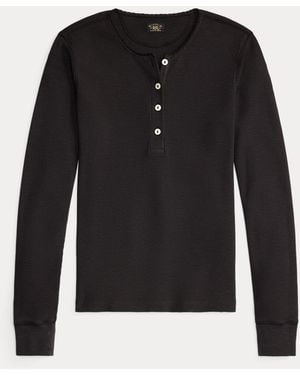 RRL Stretch Waffle-Knit Henley Shirt - Black