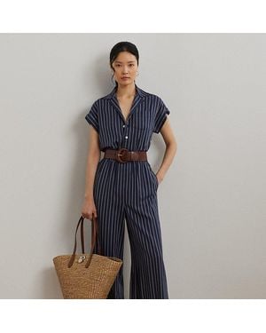 Ralph Lauren Ralph Lauren Striped Belted Twill Wide-Leg Jumpsuit - Blue