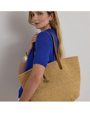 Ralph Lauren Crocheted Straw Large Lainey Tote Bag - Blue