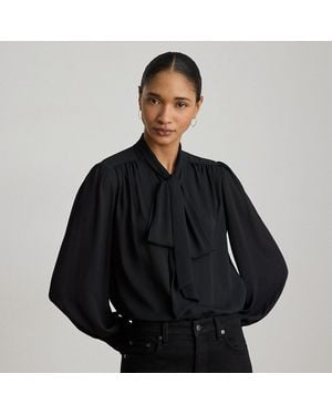 Ralph Lauren Georgette Tie-Neck Blouse - Black
