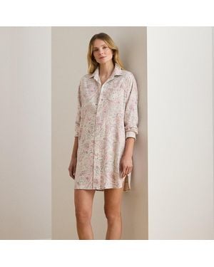 Ralph Lauren Camisón De Dormir De Sarga Con Algodón - Rosa