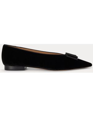 Ralph Lauren Audri Bow-Trim Velvet Ballet Flat - Black