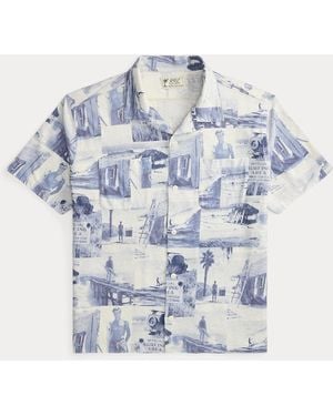 RRL Linnen-Katoenen Overhemd Met Fotoprint - Blauw