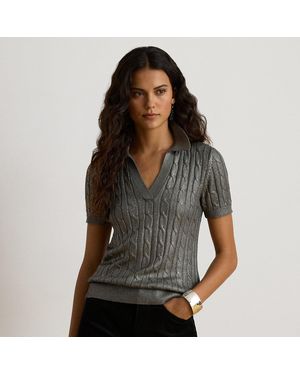 Ralph Lauren Metallic Cable-Knit Short-Sleeve Jumper - Black