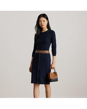 Ralph Lauren Ponté Kokerrok Met Imitatieleer - Blauw