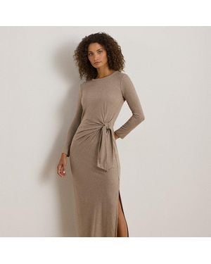 Ralph Lauren Tie-Front Stretch Jersey Midi Dress - Brown