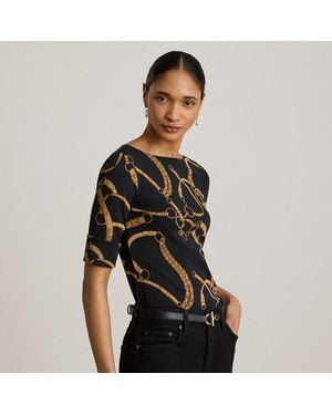 Ralph Lauren Belting-Print Cotton Boatneck T-Shirt - Black