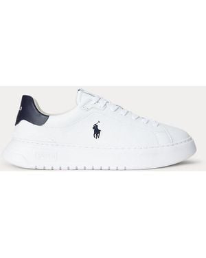 Ralph Lauren Rlite Court Tumbled Leather Trainer - White