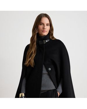 Ralph Lauren Buckle-Trim Wool-Blend Mockneck Cape - Black