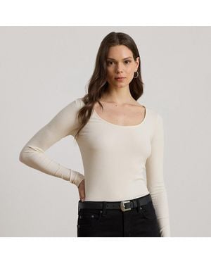 Ralph Lauren Long-Sleeved Scoopneck Rib-Knit Tee - Natural