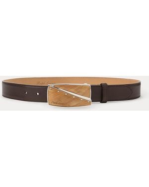 Ralph Lauren Abstract-Plaque-Buckle Calfskin Belt - Brown