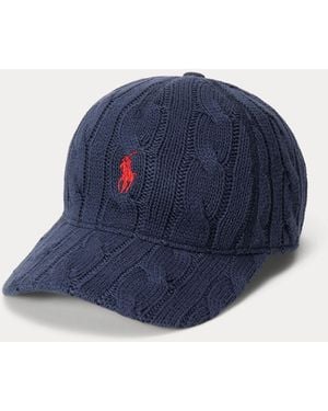Ralph Lauren Cable-Knit Cotton Ball Cap - Blue