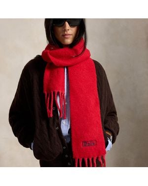 Polo Ralph Lauren Brushed Wool-Blend Fringe Scarf - Red