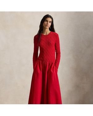 Ralph Lauren Cable-Knit Bodice Cotton Dress - Red